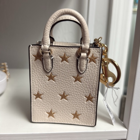 Coach White/Gold North South Star Mini Tote Key Chain Bag Charm NEW - Picture 4 of 5